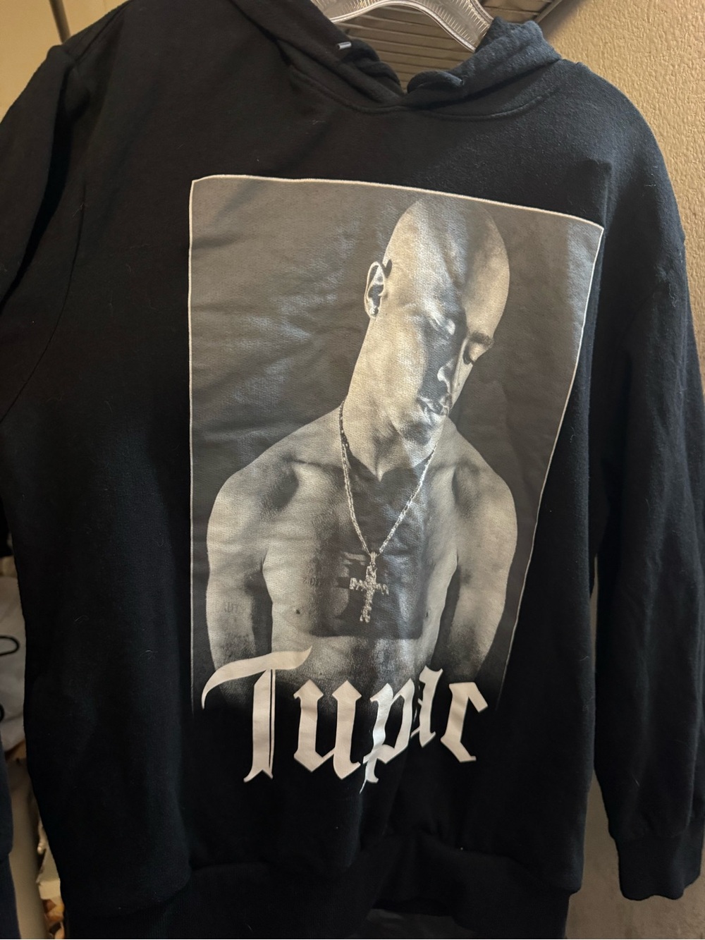 Tupac Shakur Black Graphic Hoodie with Monochrome Portrait